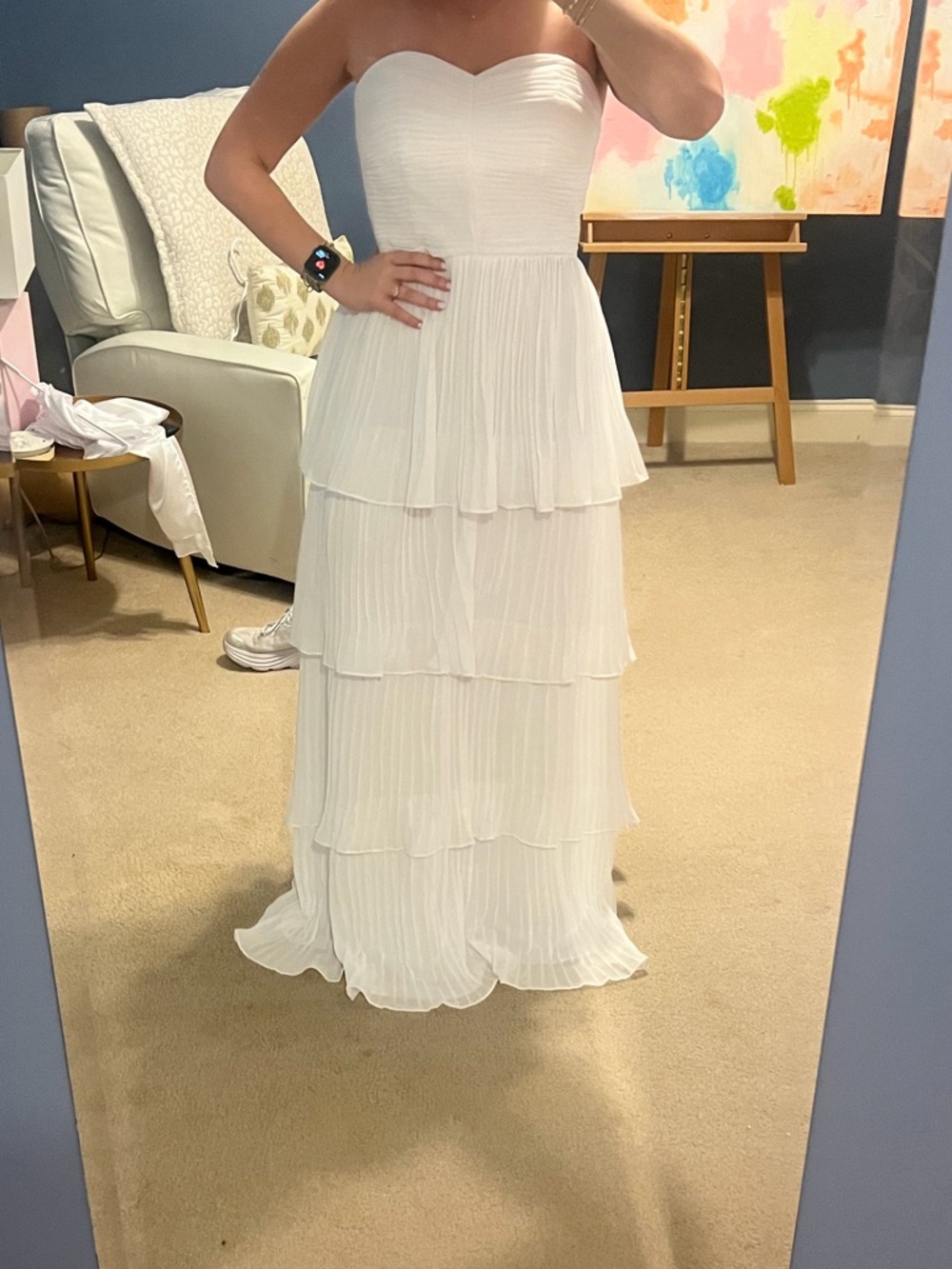 Strapless White Tiered Maxi Dress